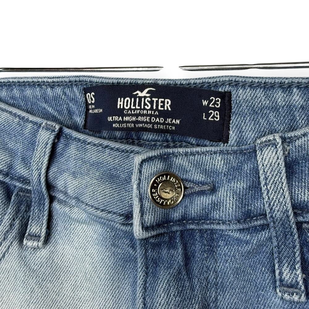 Hollister Patchwork Dad Jeans Ultra High Rise Two Tone Blue Denim‎ 23x29 Y2K - Picture 7 of 13